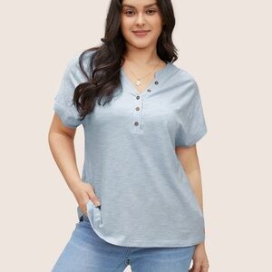BloomChic Plus Size Cotton Solid Notched Dolman Sleeve T-shirt